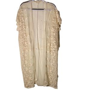 Entro Sheer Cover/Duster with Embroidered Lace.  Color Ivory.  Size M/L